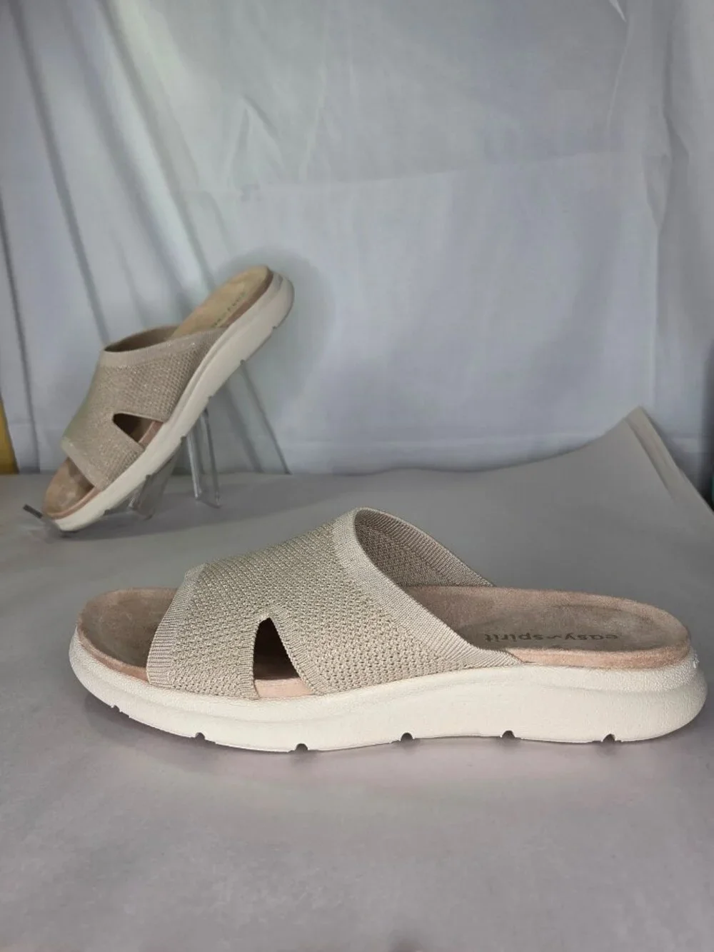 Easy Spirit Amari Sporty Flat Slide Sandals - Light Natural